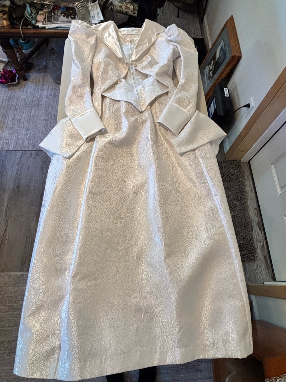 Women's Handmade White A-Line Wedding Dress Two Piece floral fabric